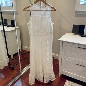 Miami for Francesca's White Sleeveless Lace Midi Dress